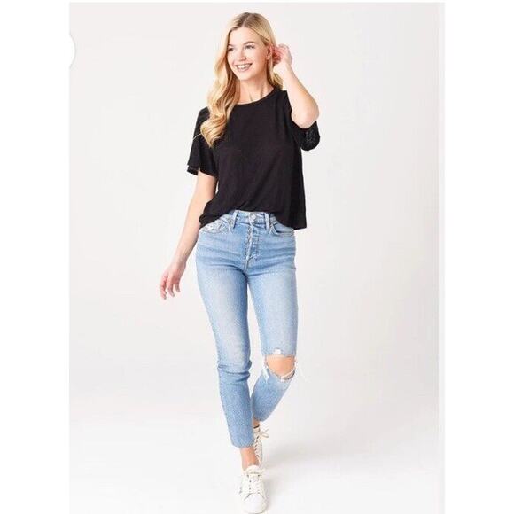 Re/Done Womens Jeans 90s High Rise Ankle Crop Bright Faded Blue Button Fly 26 Z2